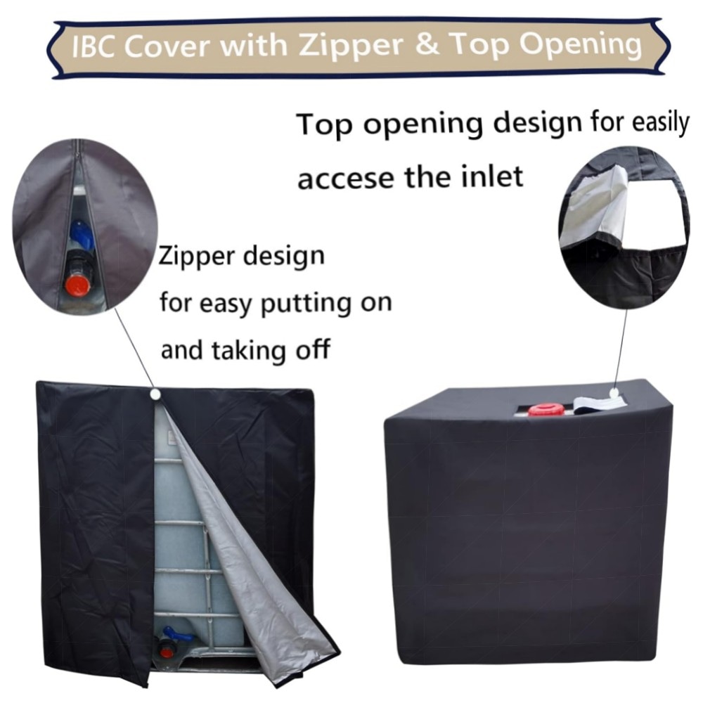 IBC Tank Abdeckung 1000L – 420D wasserdichte UV-beständige Abdeckplane mit Reißverschluss, Schutzhaube für Regentonne & IBC Container