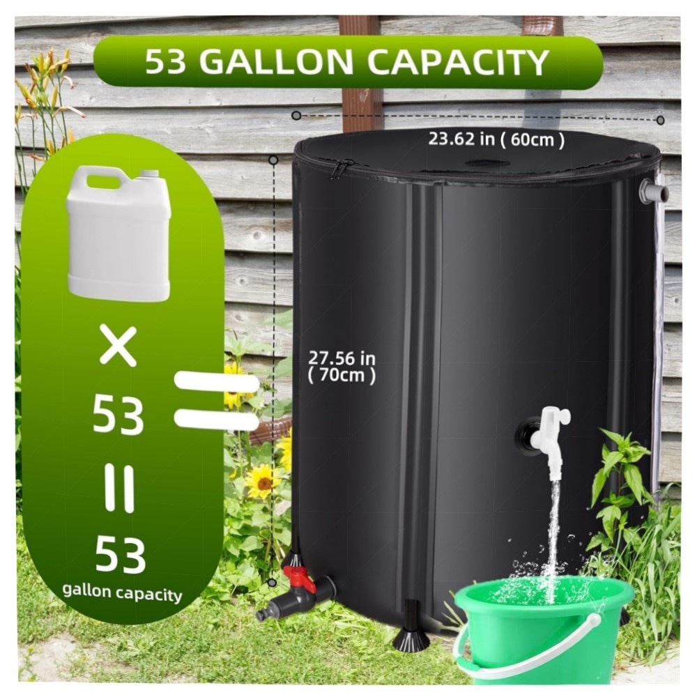 Faltbare Regentonne 200 L – Robuster, tragbarer Wassertank mit Fallrohr, 2 Hähnen & Überlauf – wetterfestes 500D‑PVC, platzsparend