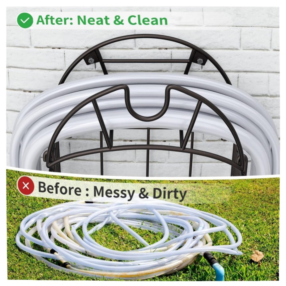 Gartenschlauchhalter Wand, robuster Metall-Schlauchaufhänger mit Werkzeugkorb – pulverbeschichtet, wetterfest, für Garten & Garage