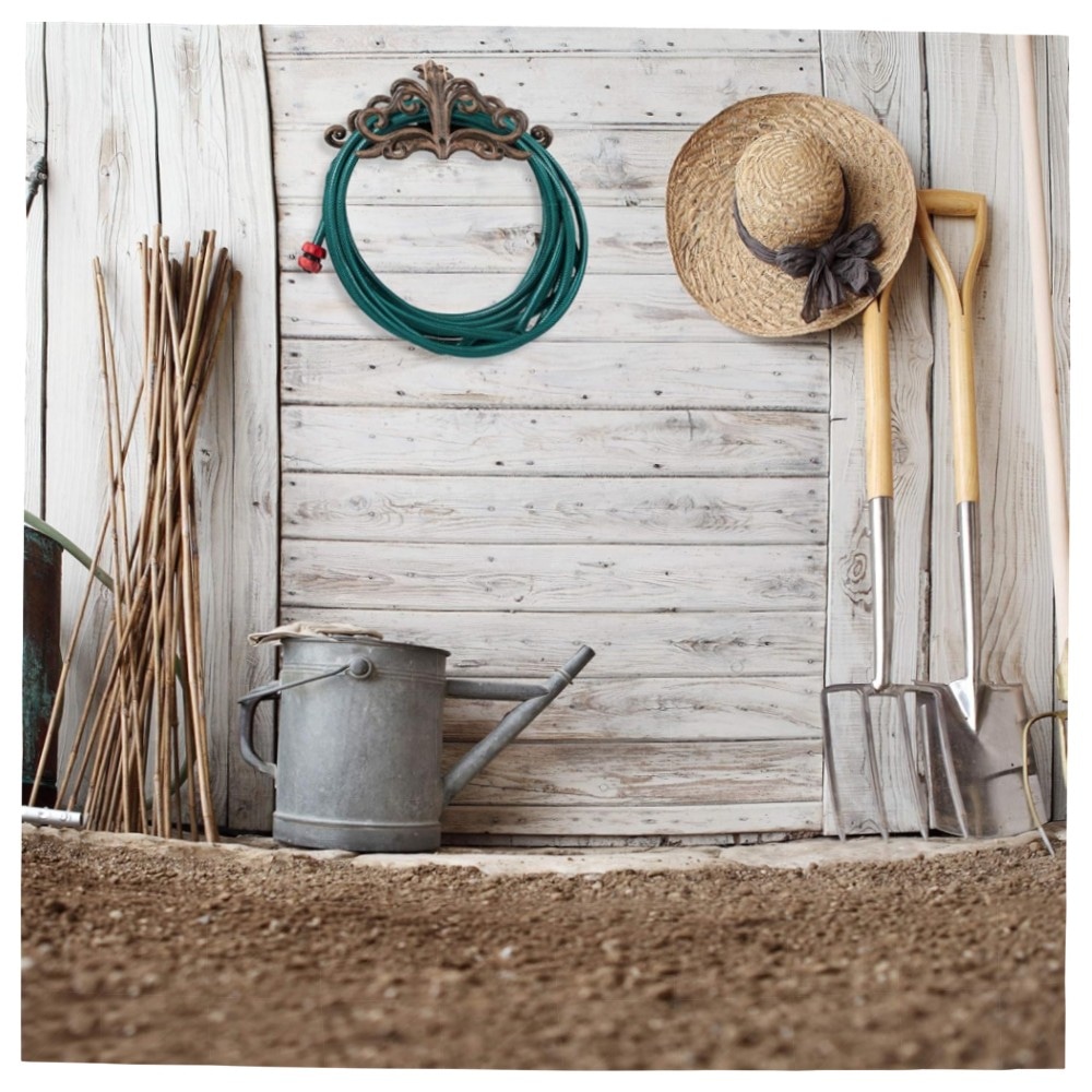 Schlauchhalter Wand Nostalgie (Gusseisen, 15x36x15 cm) – rustikaler Gartenschlauchhalter, weiß oder braun, stabile Wandmontage