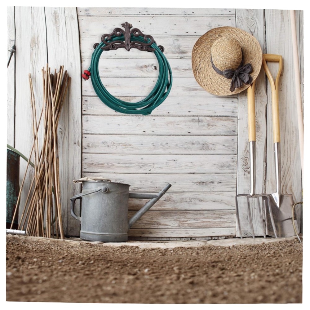 Schlauchhalter Wand Nostalgie (Gusseisen, 15x36x15 cm) – rustikaler Gartenschlauchhalter, weiß oder braun, stabile Wandmontage