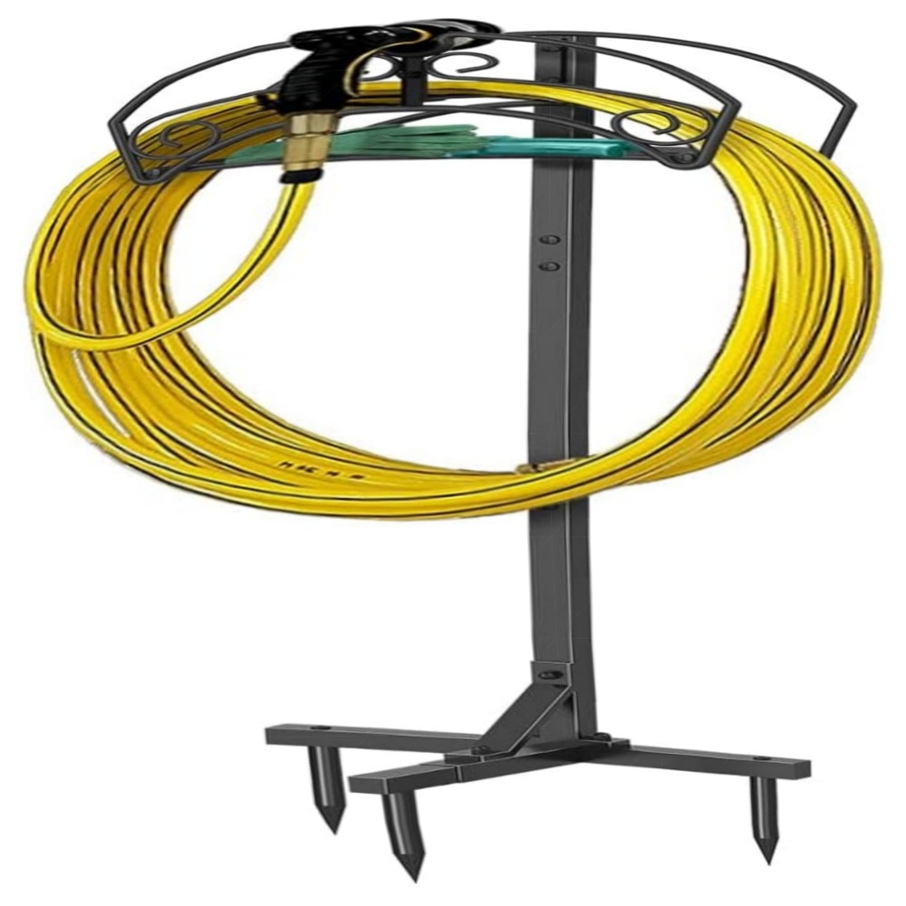 Freistehender Gartenschlauchhalter aus Metall – robuster Schlauchständer mit Ablagefach, pulverbeschichtet, dekorativ & platzsparend