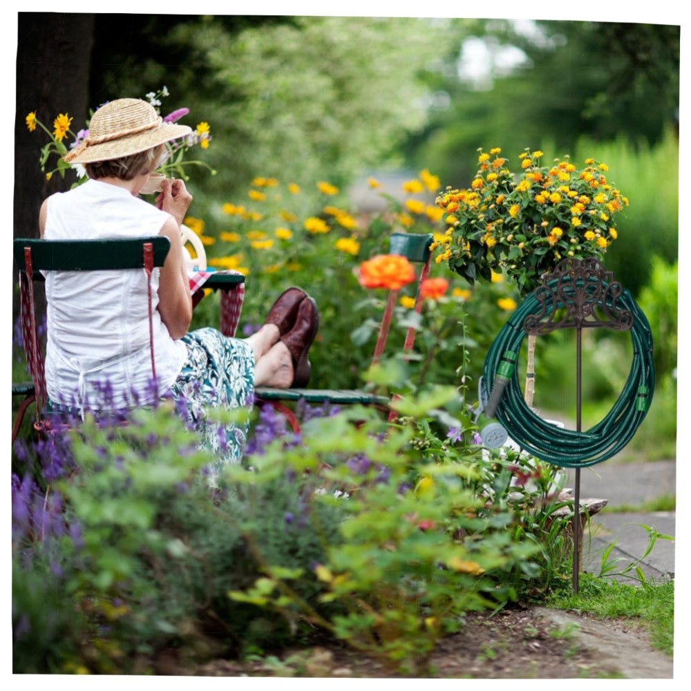 Schlauchhalter freistehend aus Gusseisen, antikes Design – wetterfest, Platz für bis zu 20 m Schlauch