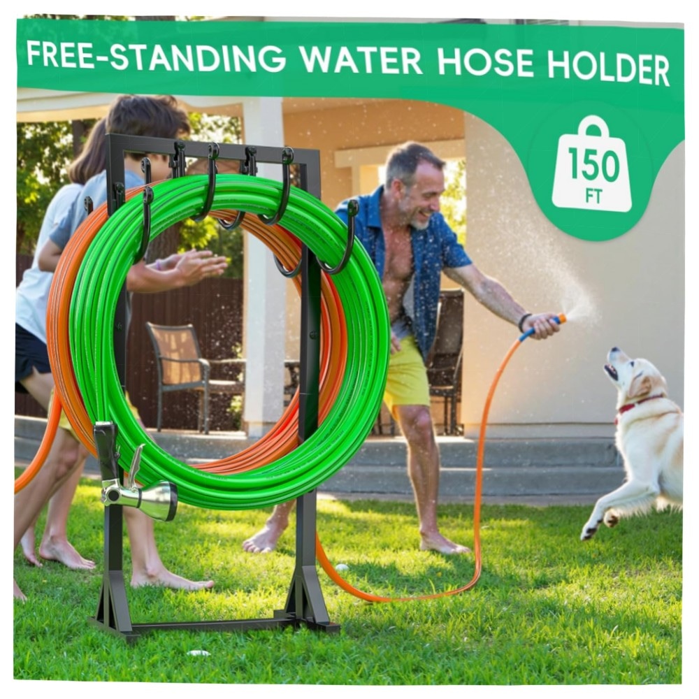 Gartenschlauchhalter 116 cm – freistehend & doppelseitig, heavy-duty Metall, rostgeschützt, abnehmbar für 45 m Schläuche