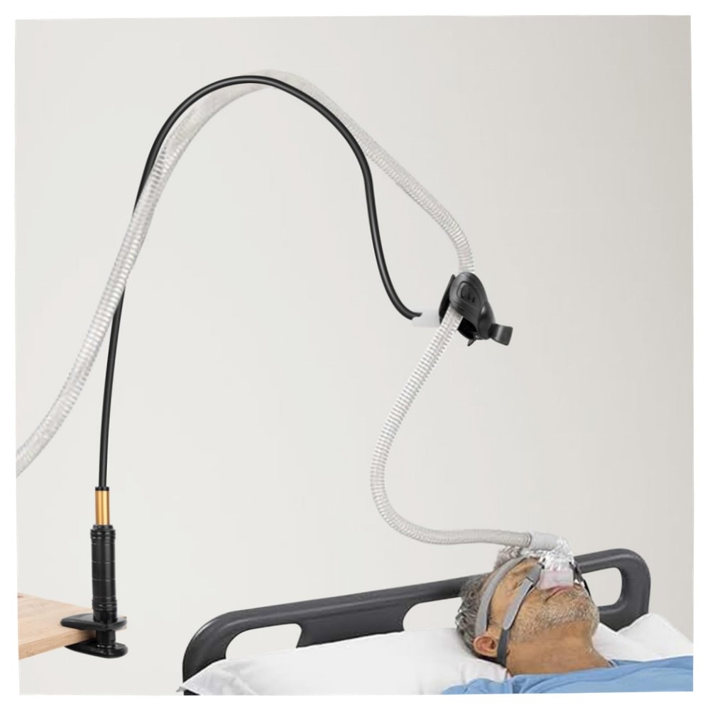 CPAP Schlauchhalter verstellbar – Schwanenhals Schlauchheber aus Aluminiumlegierung, klappbar, rutschfester Clip für Bett & Nachttisch