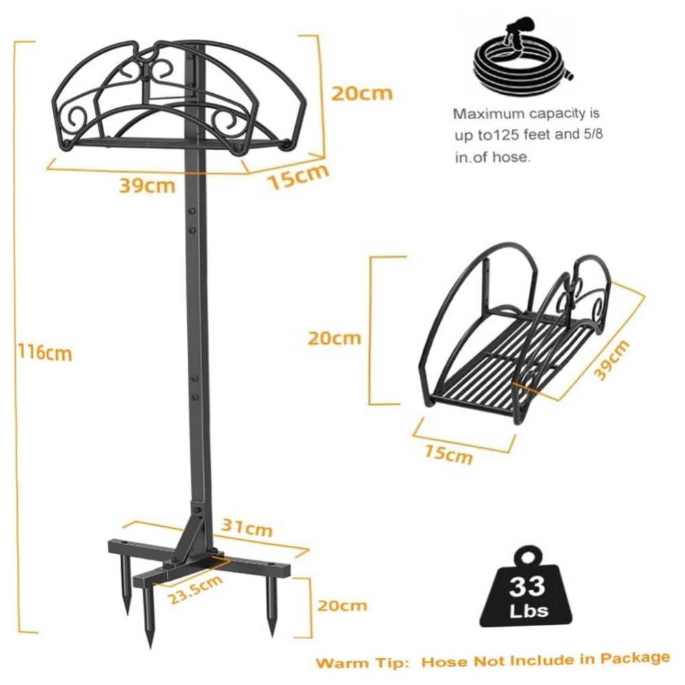 Freistehender Gartenschlauchhalter aus Metall – robuster Schlauchständer mit Ablagefach, pulverbeschichtet, dekorativ & platzsparend