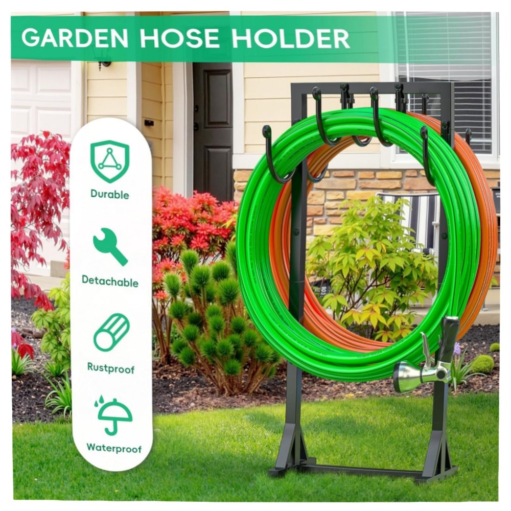 Gartenschlauchhalter 116 cm – freistehend & doppelseitig, heavy-duty Metall, rostgeschützt, abnehmbar für 45 m Schläuche