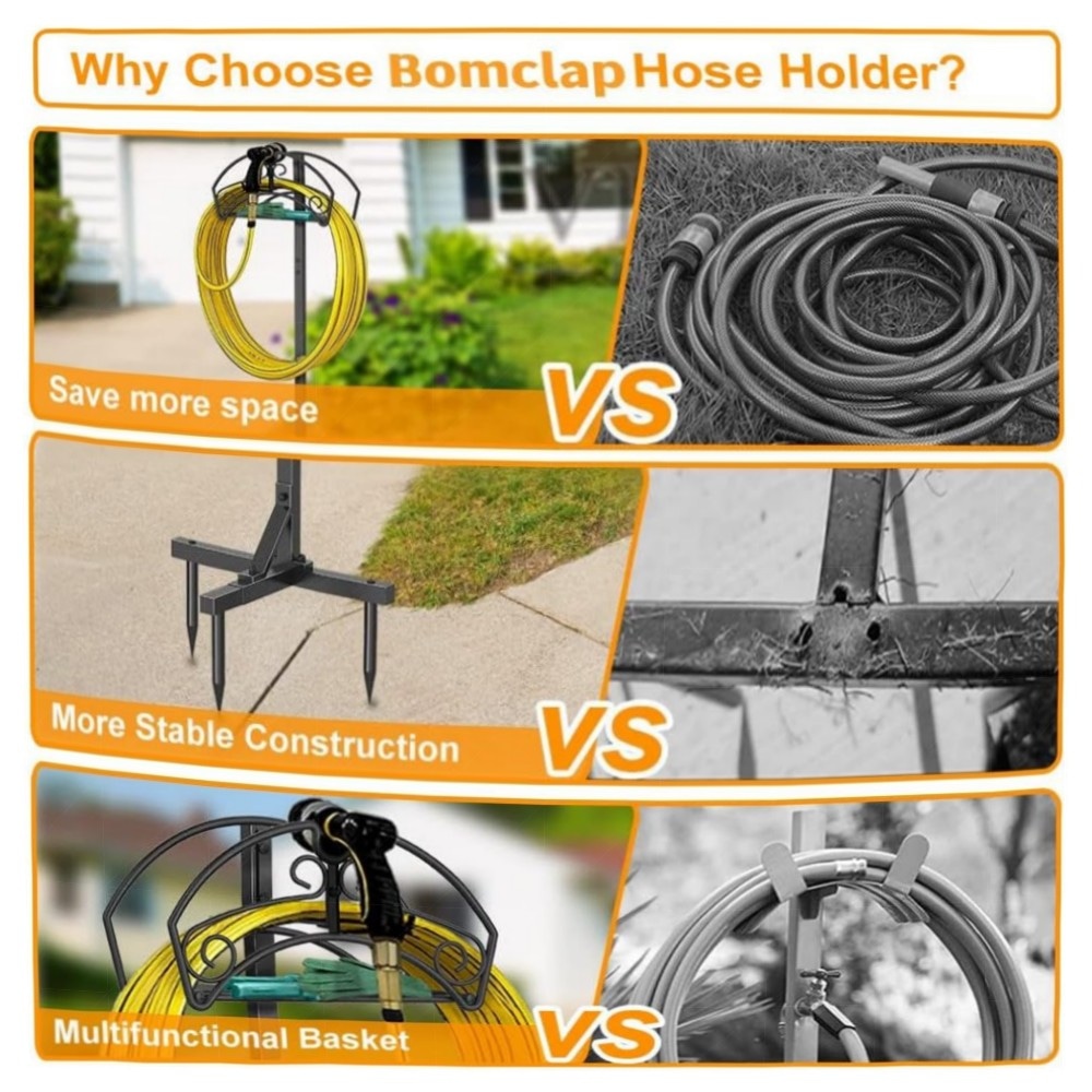 Freistehender Gartenschlauchhalter aus Metall – robuster Schlauchständer mit Ablagefach, pulverbeschichtet, dekorativ & platzsparend