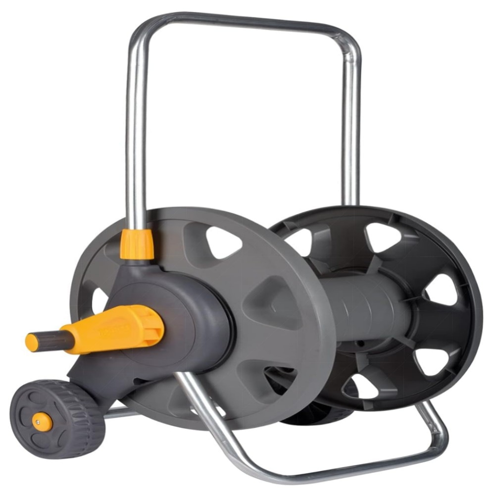 Hozelock 60 m Schlauchwagen (inkl. 25 m Starter-Schlauch) – stabiler Kunststoffrahmen, extra-gummierte Räder & lange Handkurbel