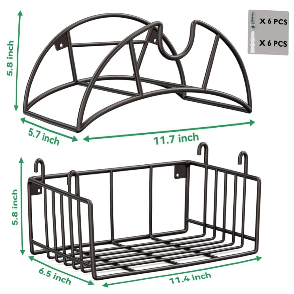 Gartenschlauchhalter Wand, robuster Metall-Schlauchaufhänger mit Werkzeugkorb – pulverbeschichtet, wetterfest, für Garten & Garage