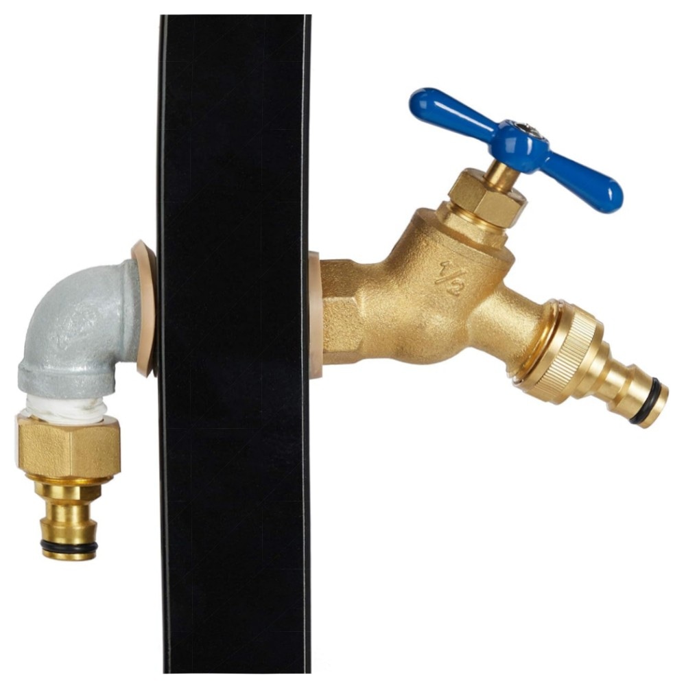 Garten-Wasserzapfstelle mit Schlauchhalter, 2x 3/4\