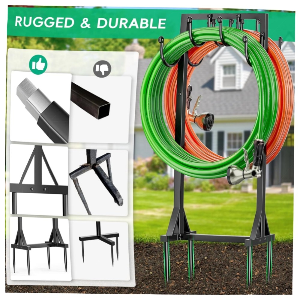 Gartenschlauchhalter 116 cm – freistehend & doppelseitig, heavy-duty Metall, rostgeschützt, abnehmbar für 45 m Schläuche