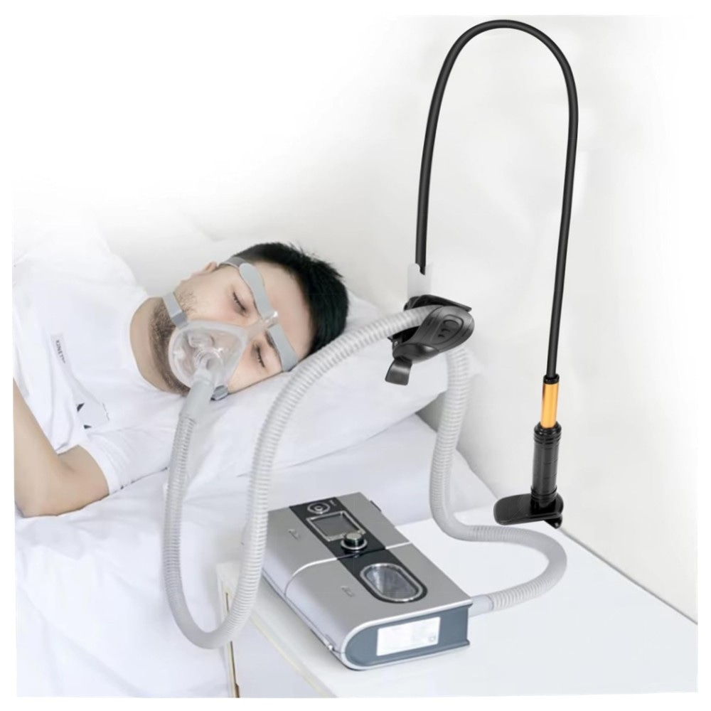 CPAP Schlauchhalter verstellbar – Schwanenhals Schlauchheber aus Aluminiumlegierung, klappbar, rutschfester Clip für Bett & Nachttisch