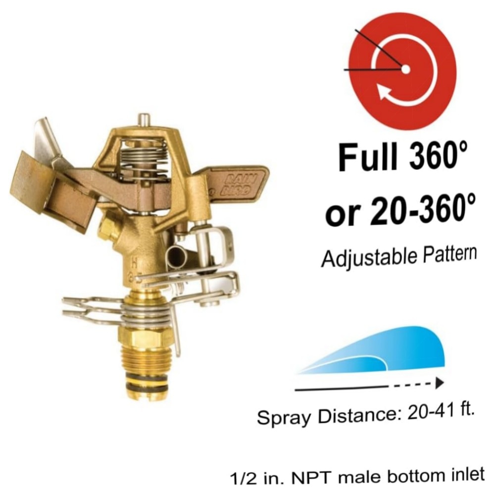 Messing-Impact-Schlagregner 25PJDAC, verstellbar 20°–360°, 50–104 cm Reichweite – langlebig, hochwertig & leicht montierbar