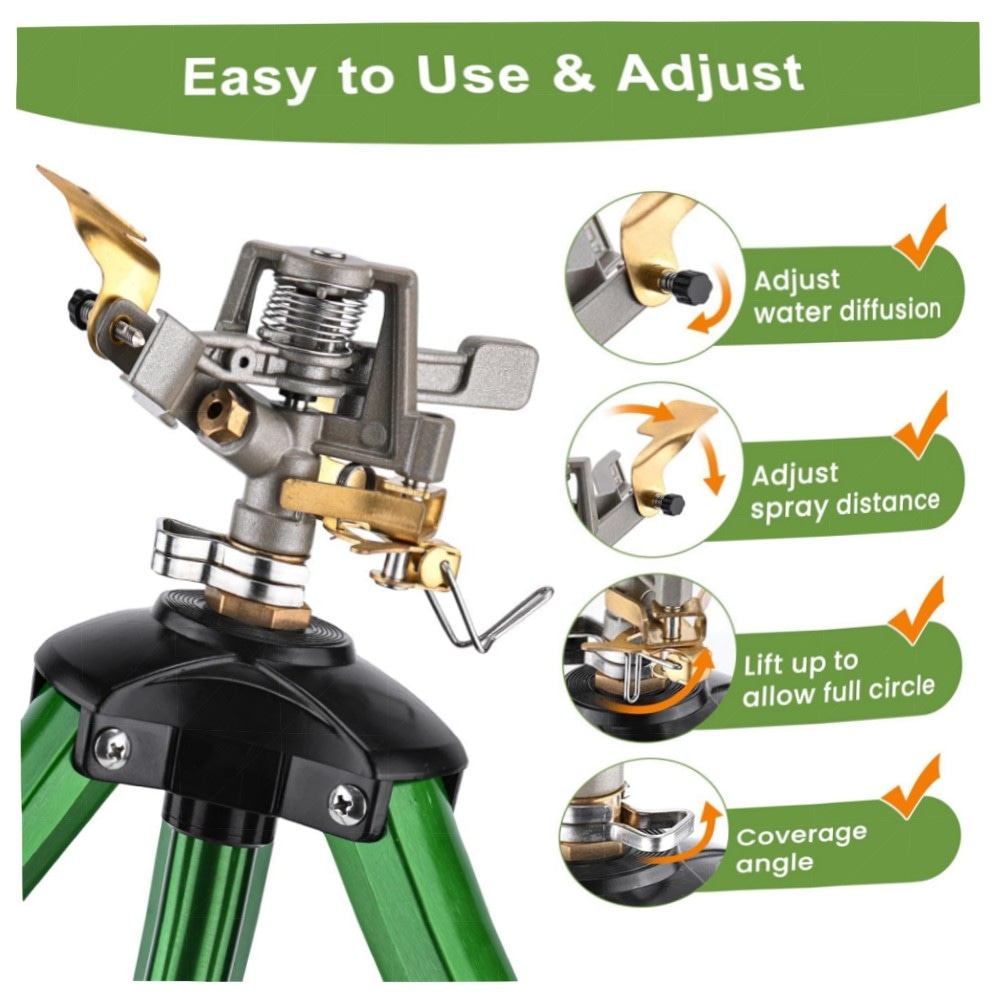360° Stativ-Sprinkler für großen Rasen, verstellbar 40–94 cm, 1,9 cm Anschluss – robuster Metallkopf, wassersparend