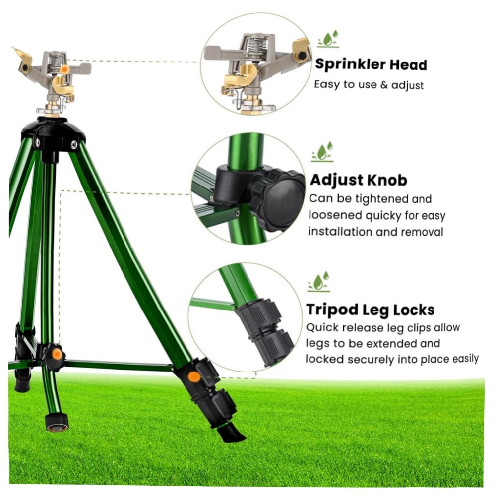 360° Stativ-Sprinkler für großen Rasen, verstellbar 40–94 cm, 1,9 cm Anschluss – robuster Metallkopf, wassersparend