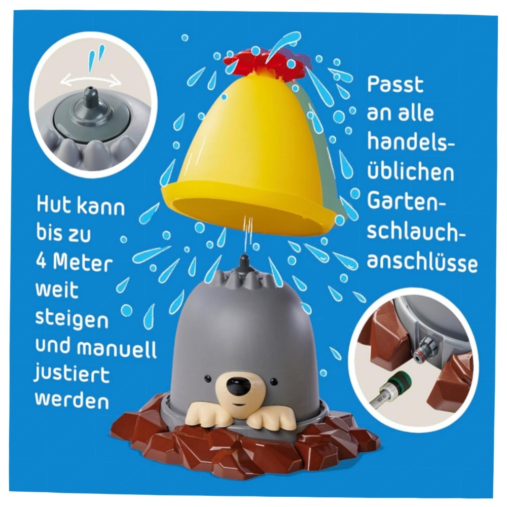 AquaPlay Moli Maulwurf-Wassersprinkler – Kinder Wasserspiel bis 4 m, UV-beständig, robustes Garten-Spritzspiel ab 2 Jahren