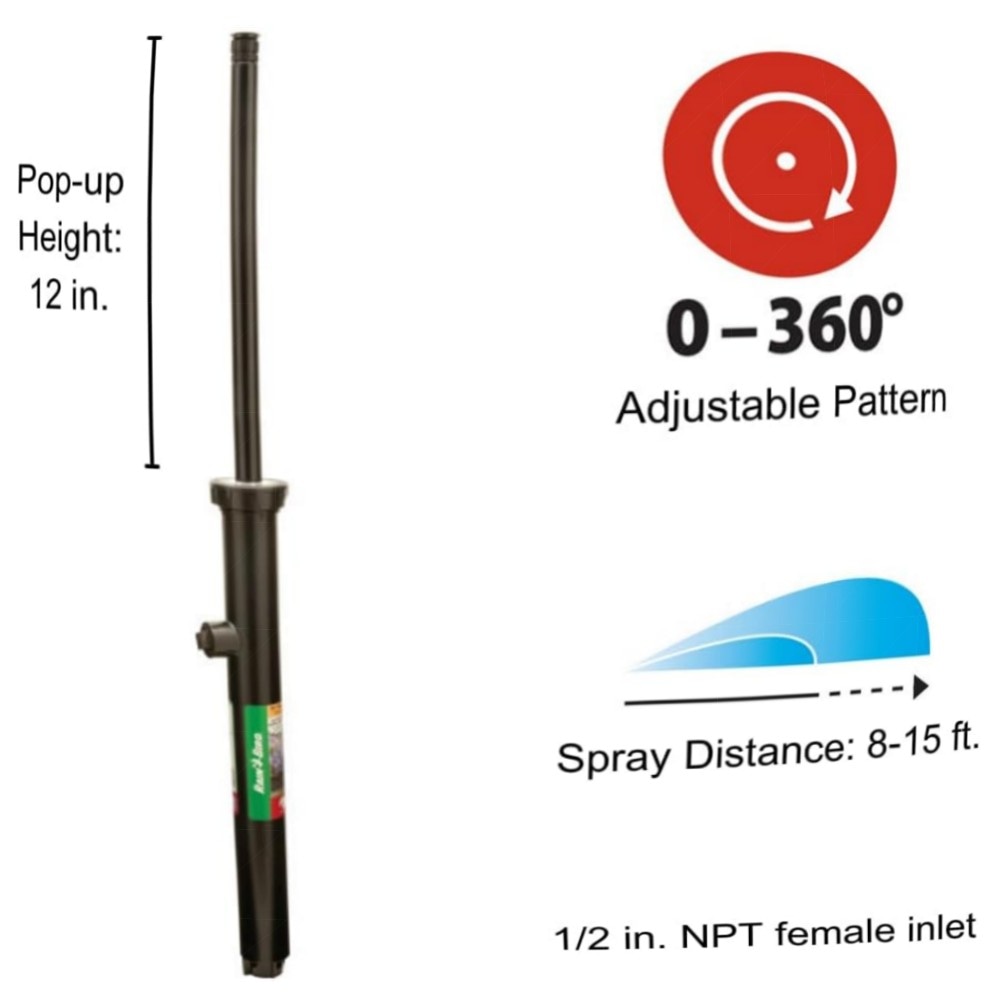 Professioneller Pop-Up-Sprinkler 1812AP – verstellbar 0–360°, 30,5 cm, Edelstahlfeder & Co‑molded Dichtung