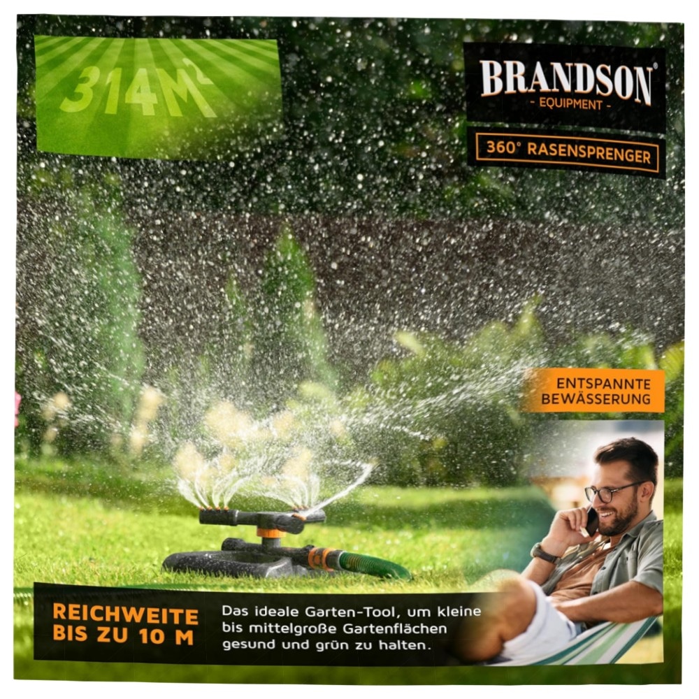 Rasensprenger 360° Kreisregner mit Schnellkupplung – Brandson, ABS, 10 m Reichweite für große Flächen