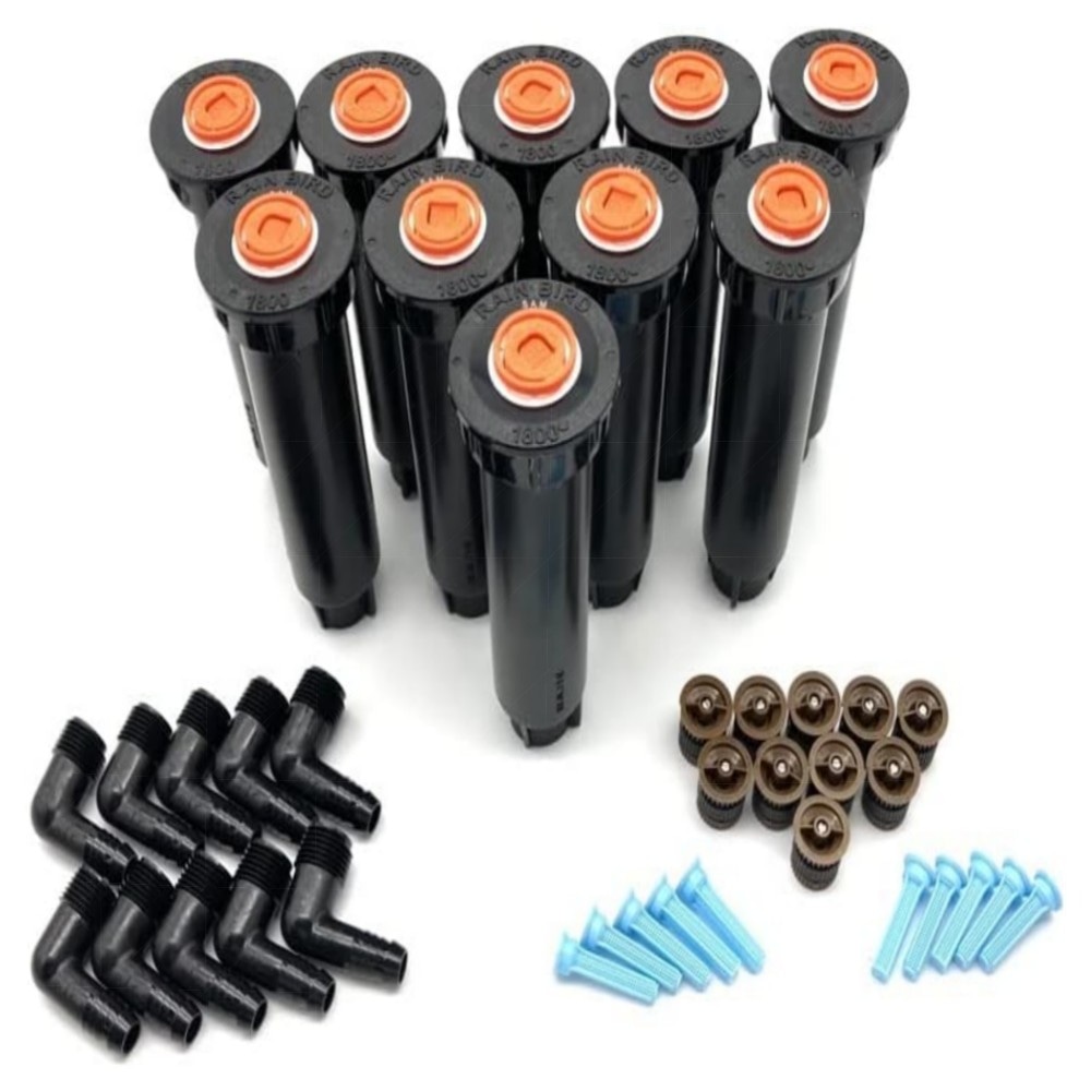 10x Rain Bird 1804-SAM Versenkregner Set mit 12 VAN Düsen & SBE-050 Anschlussteil – robust, UV-resistent, einstellbar