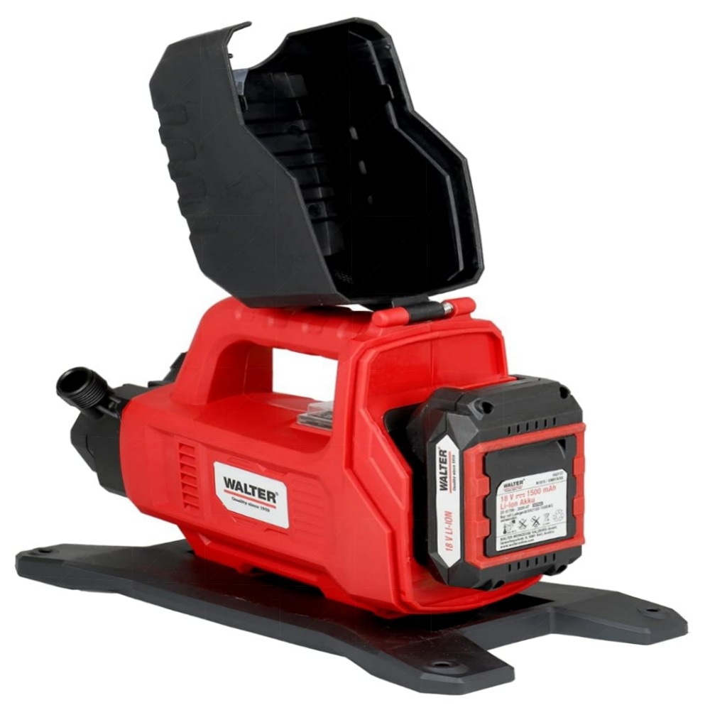 WALTER 18V Akku-Gartenpumpe 1300 l/h – leicht & tragbar, IPX4, integrierte Akkuanzeige & Zubehör