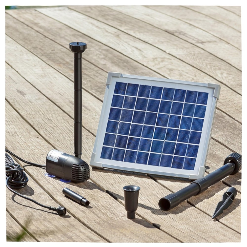 Solar-Teichpumpe WATERSPLASH 5/470 – Solarbetriebenes Springbrunnen-Set 5W, 470 l/h, IP68, inkl. Düsen & Erdspieß