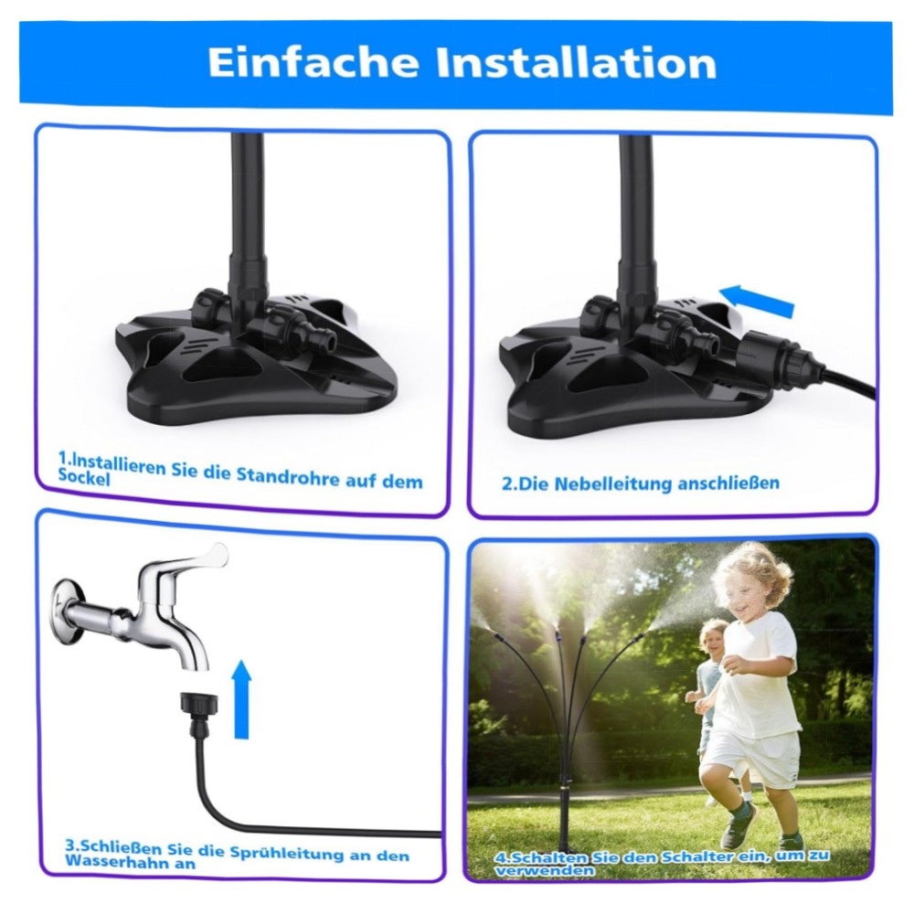 071ff5aa3388.jpg Stehendes Sprühnebel-Kühlsystem 8 m Schlauch – Tragbarer Wassernebel für Terrasse, Garten & Pool, ABS-Basis mit Messinganschlüssen