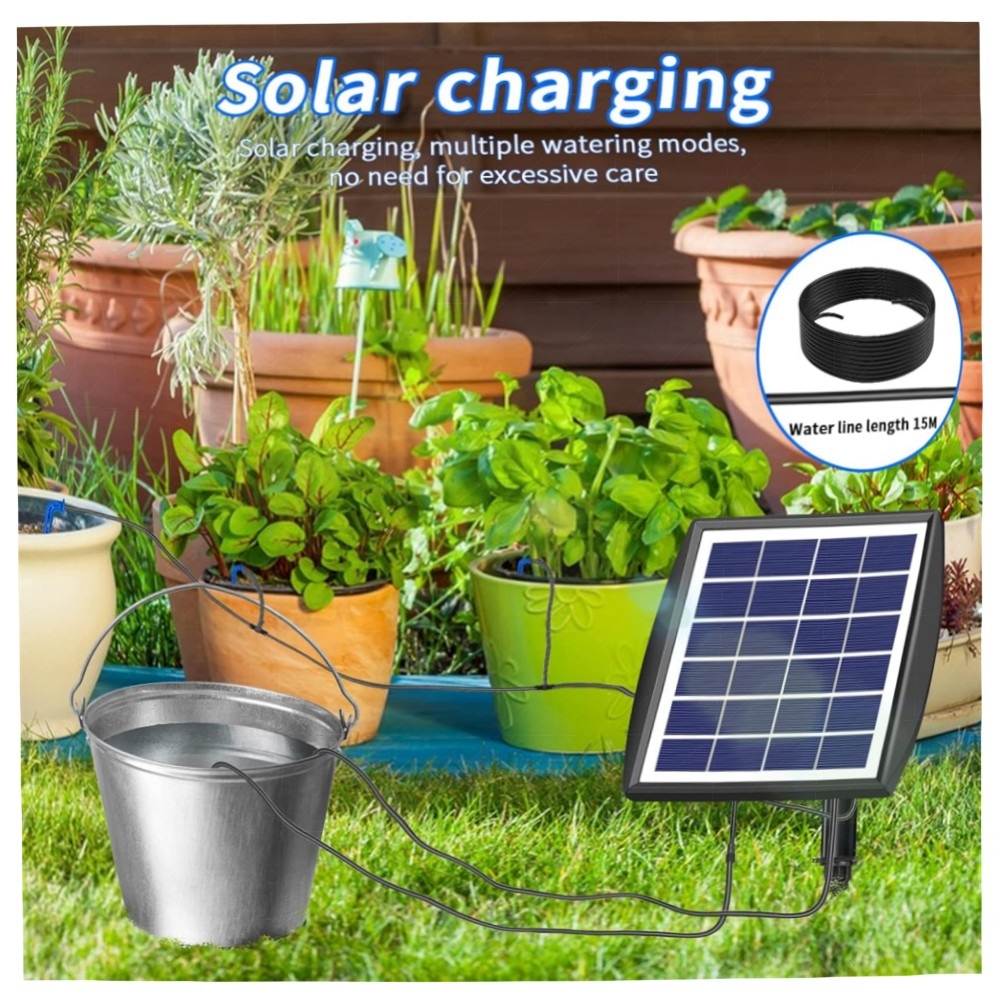 Solar-Tropfbewässerungssystem automatisch 15 m Schlauch – IP67, 6 Modi, ideal für Balkon, Garten & Topfpflanzen
