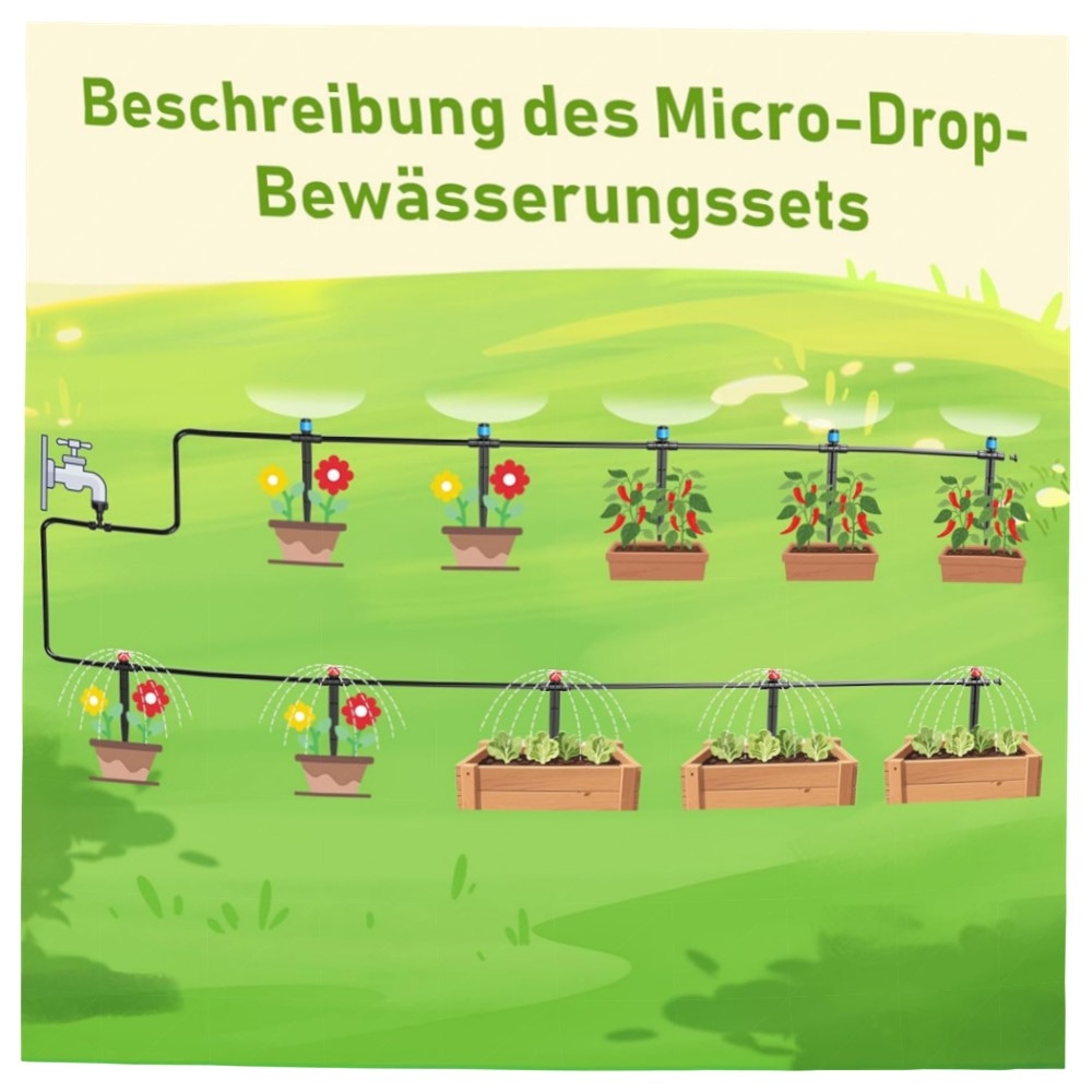 08eae5580947.jpg Automatisches BewässerungsSystem Kit 36 m – Tropf- & Sprühbewässerung für Garten, Gewächshaus & Balkon, flexibel & einfach zu montieren