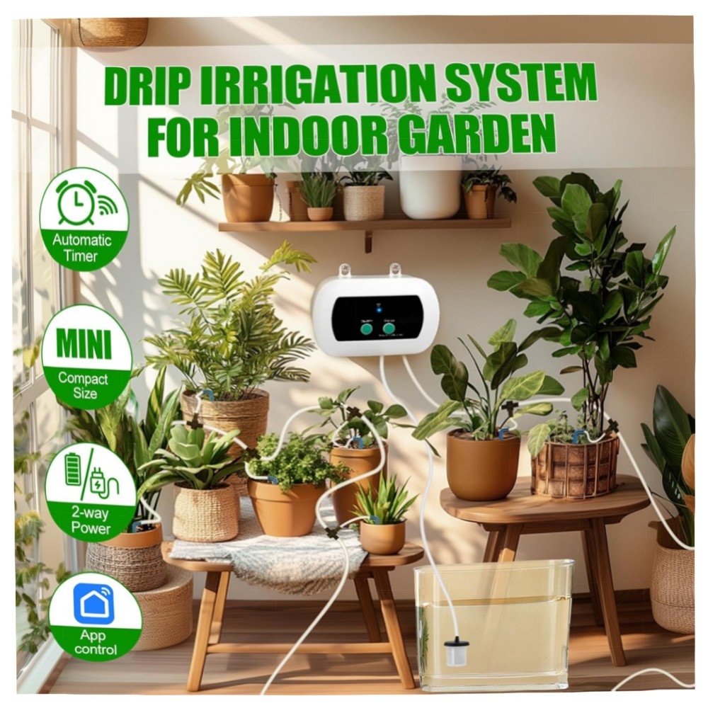 WiFi Tropfbewässerungssystem mit App-Steuerung – Intelligente Zeitschaltuhr, 15 Tropfdüsen, 10m Schlauch, anti-Siphon & Alarm, hochwertig für Garten & Balkon