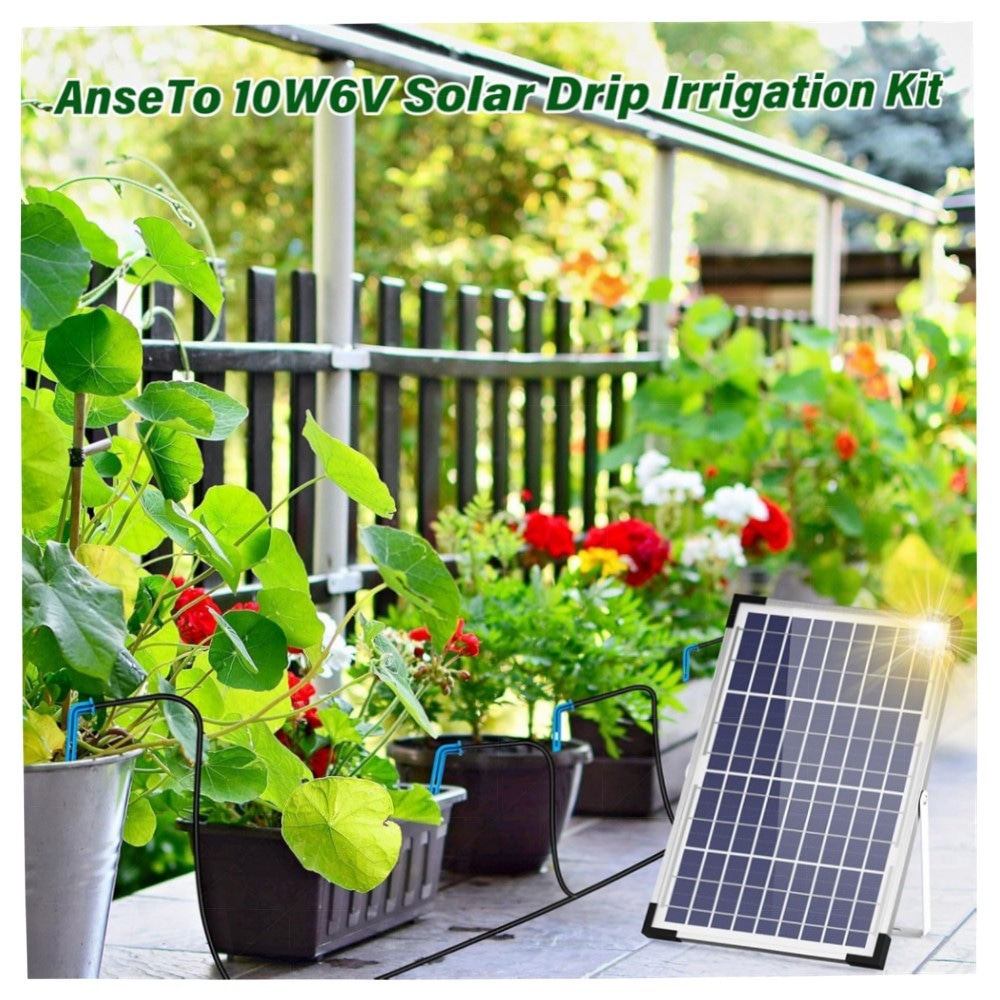 Solar-Bewässerungssystem AnseTo – Automatische Tropfbewässerung für Balkon & Garten, solarbetrieben, erweiterbar bis 50 Pflanzen