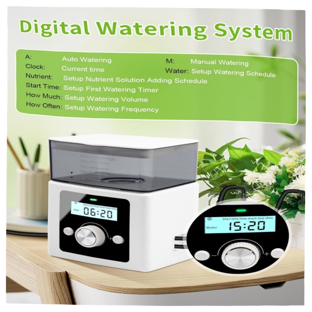 Automatisches Bewässerungssystem für Zimmerpflanzen – DIY-Drip-Set mit Nährstofftank, LCD-Timer & Typ-C/Batterie-Betrieb, wassersparend