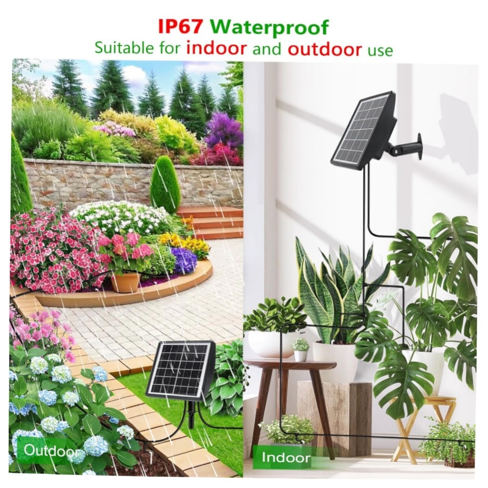 Solar Bewässerungssystem 2025 – Automatische Tröpfchenbewässerung mit Timer, 15m Schlauch, IP65, 2000mAh Akku für Balkon, Kübel & Gewächshaus