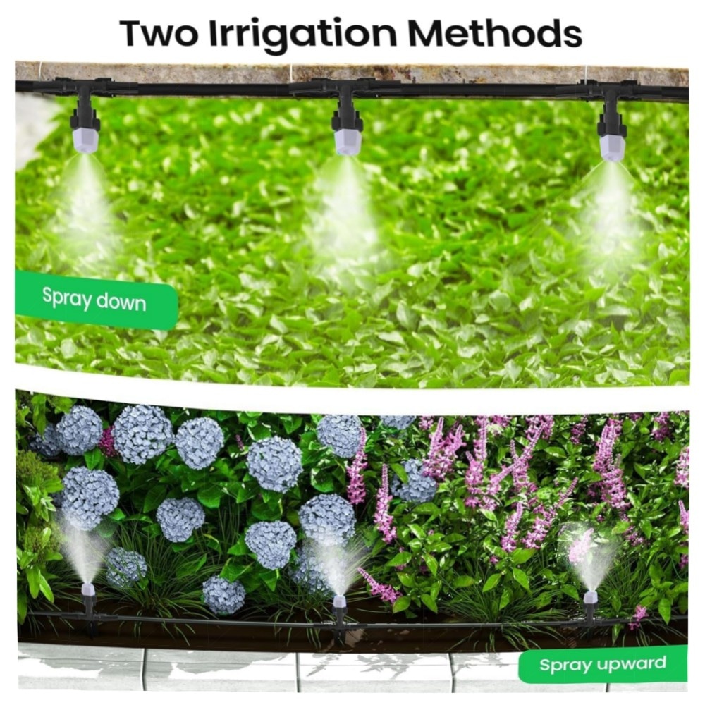 Garden Misting Kühlsystem – Mikrotropf-Bewässerungsset 15M mit Anti-Verstopfungsdüsen, Schnellanschluss & Hang-Sprinkler – hochwertig, einfach montierbar