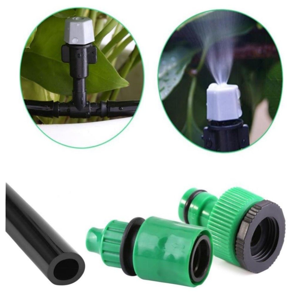 Garden Misting Kühlsystem – Mikrotropf-Bewässerungsset 15M mit Anti-Verstopfungsdüsen, Schnellanschluss & Hang-Sprinkler – hochwertig, einfach montierbar