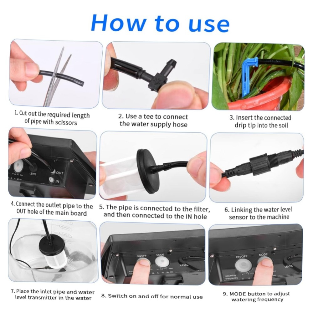 Solar-Tropfbewässerungssystem automatisch 15 m Schlauch – IP67, 6 Modi, ideal für Balkon, Garten & Topfpflanzen