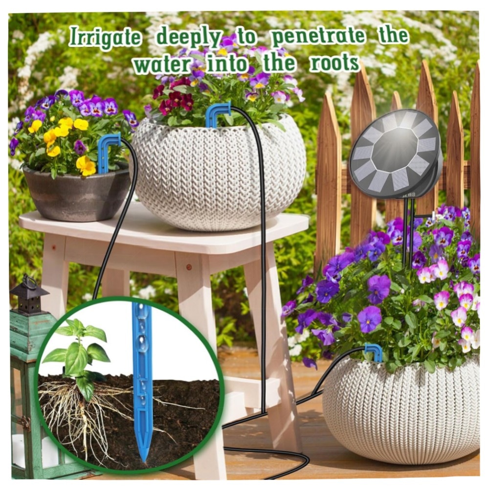 Solar-Bewässerungssystem 2er-Set für Garten & Balkon – Automatische Tropfbewässerung mit Solarpanel, 9 Programme, 10 m Schlauch, energiesparend