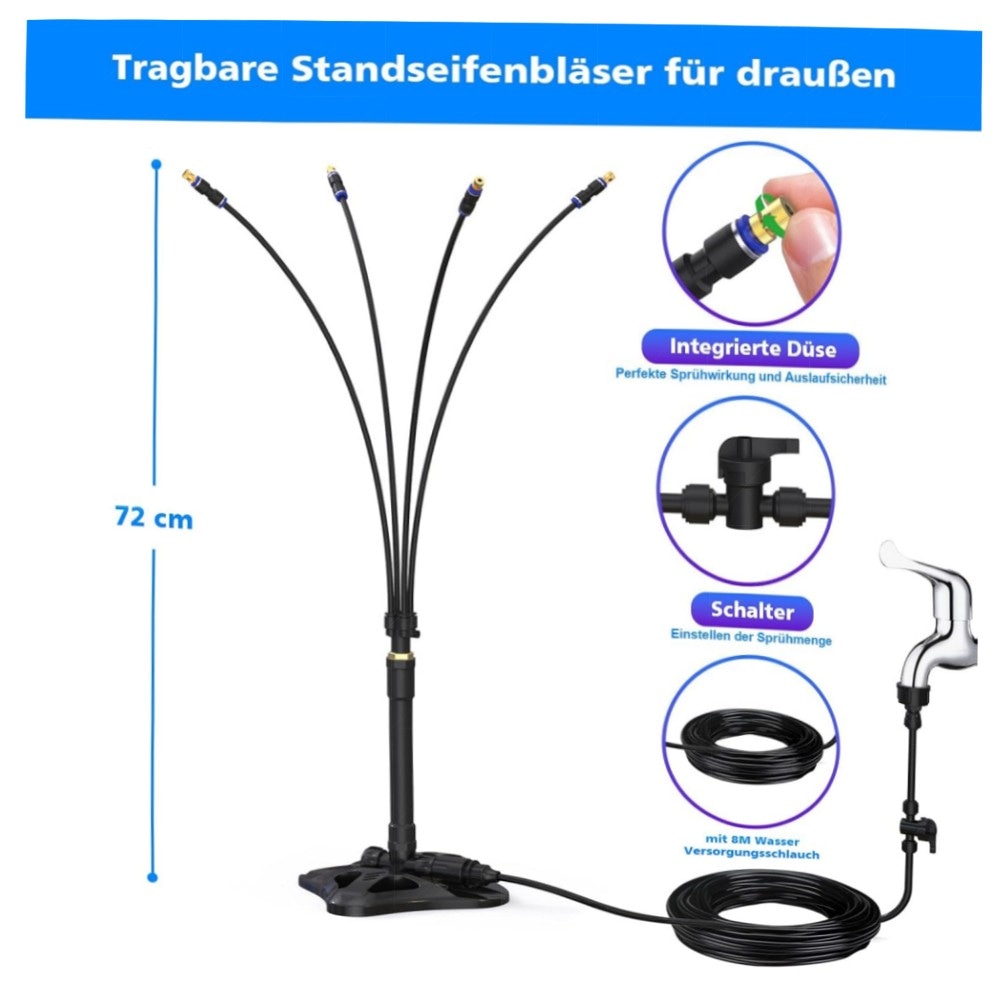 61db42bb8040.jpg Stehendes Sprühnebel-Kühlsystem 8 m Schlauch – Tragbarer Wassernebel für Terrasse, Garten & Pool, ABS-Basis mit Messinganschlüssen