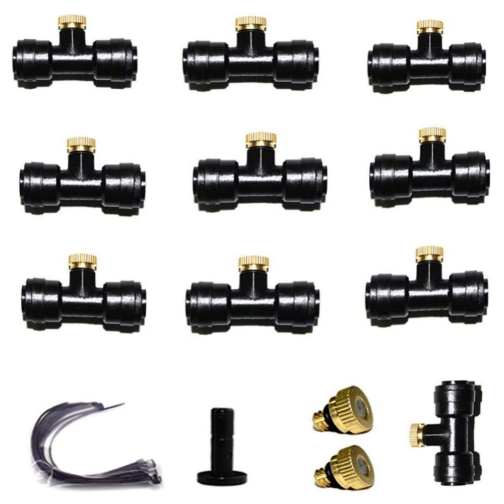 Sprühnebel Terrassen-Set – Messing Nebeldüsen 12er, Slip-Lok & PET-Schlauch kompatibel, leistungsstarkes Outdoor-Kühlsystem