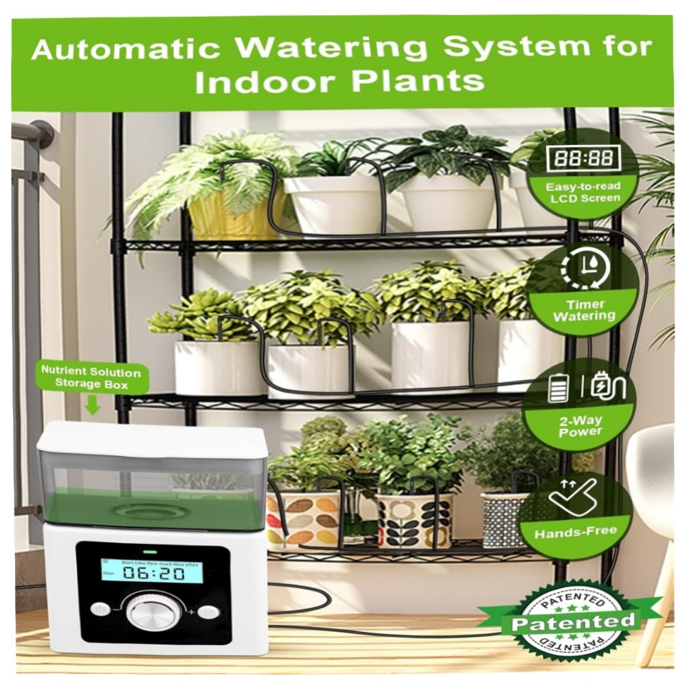 Automatisches Bewässerungssystem für Zimmerpflanzen – DIY-Drip-Set mit Nährstofftank, LCD-Timer & Typ-C/Batterie-Betrieb, wassersparend