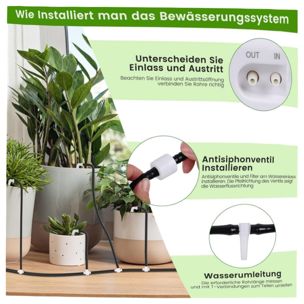 Automatisches Bewässerungssystem für Zimmerpflanzen – 15 Topfpflanzen, zeitgesteuert, wassersparend mit USB-C & Wassermangelalarm