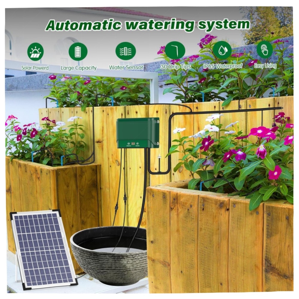 Solar-Bewässerungssystem AnseTo – Automatische Tropfbewässerung für Balkon & Garten, solarbetrieben, erweiterbar bis 50 Pflanzen