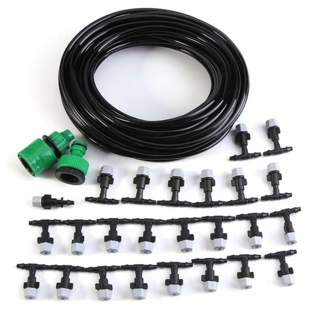 Garden Misting Kühlsystem – Mikrotropf-Bewässerungsset 15M mit Anti-Verstopfungsdüsen, Schnellanschluss & Hang-Sprinkler – hochwertig, einfach montierbar