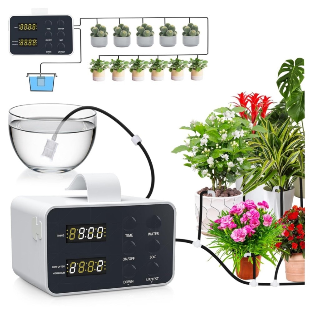 Automatisches Bewässerungssystem für Zimmerpflanzen – 15 Topfpflanzen, zeitgesteuert, wassersparend mit USB-C & Wassermangelalarm