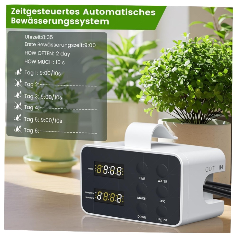 Automatisches Bewässerungssystem für Zimmerpflanzen – 15 Topfpflanzen, zeitgesteuert, wassersparend mit USB-C & Wassermangelalarm