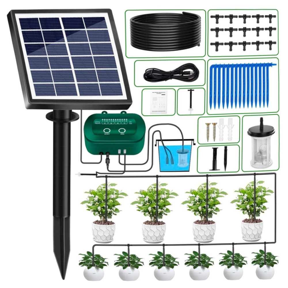 Solar-Bewässerungssystem mit Timer – Automatische Tropf-Bewässerung 12 Modi, 15 m Schlauch, nachhaltig & einfach für Balkon, Garten, Topfpflanzen