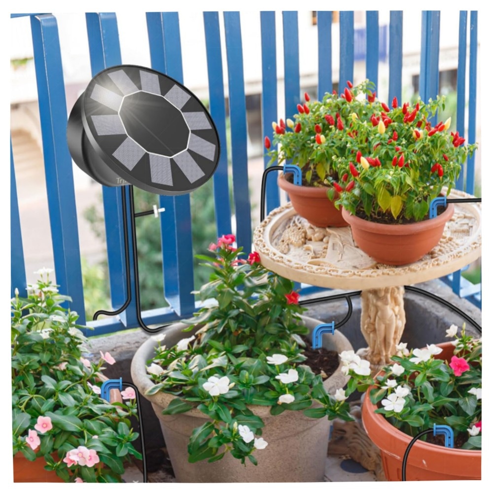 Solar-Bewässerungssystem 2er-Set für Garten & Balkon – Automatische Tropfbewässerung mit Solarpanel, 9 Programme, 10 m Schlauch, energiesparend