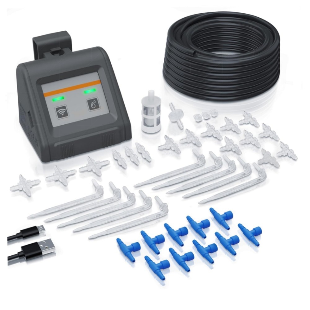 WLAN Tröpfchenbewässerungssystem (2,4 GHz) – Brandson Smart Bewässerungscomputer für bis zu 10 Pflanzen, App‑ & Sprachsteuerung, inkl. 10 m Schlauch