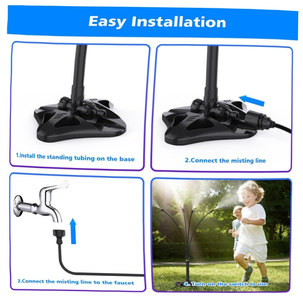 c4f17af41081.jpg Stehendes Sprühnebel-Kühlsystem 8 m Schlauch – Tragbarer Wassernebel für Terrasse, Garten & Pool, ABS-Basis mit Messinganschlüssen