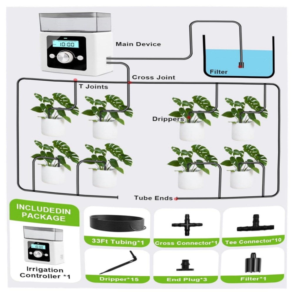 Automatisches Bewässerungssystem für Zimmerpflanzen – DIY-Drip-Set mit Nährstofftank, LCD-Timer & Typ-C/Batterie-Betrieb, wassersparend